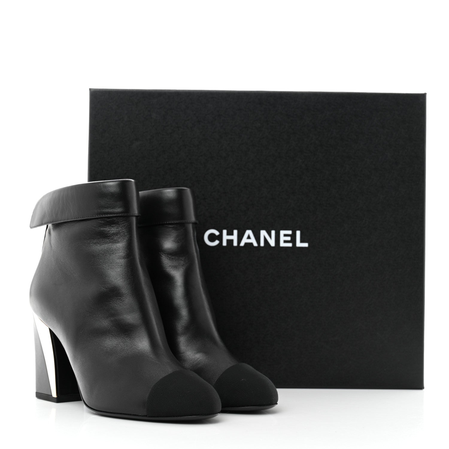 Chanel Lambskin Grosgrain Triangle & Collar 90 Ankle Boots 35 Black 9 of 9