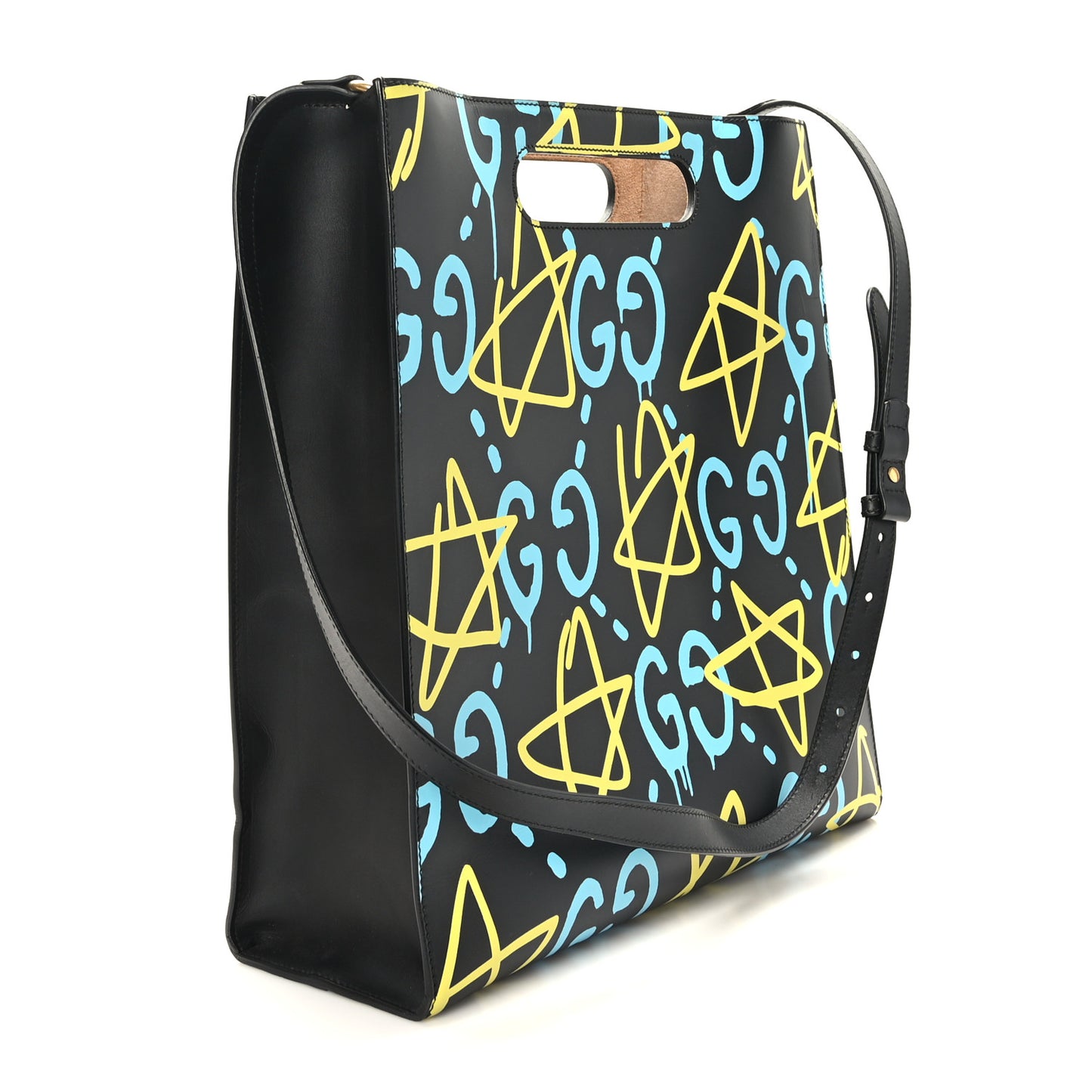 Calfskin GucciGhost Medium XL Tote Black New Acquamarine
