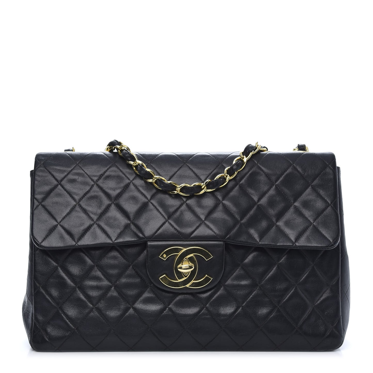 Lambskin Quilted XL Jumbo Single Flap Black