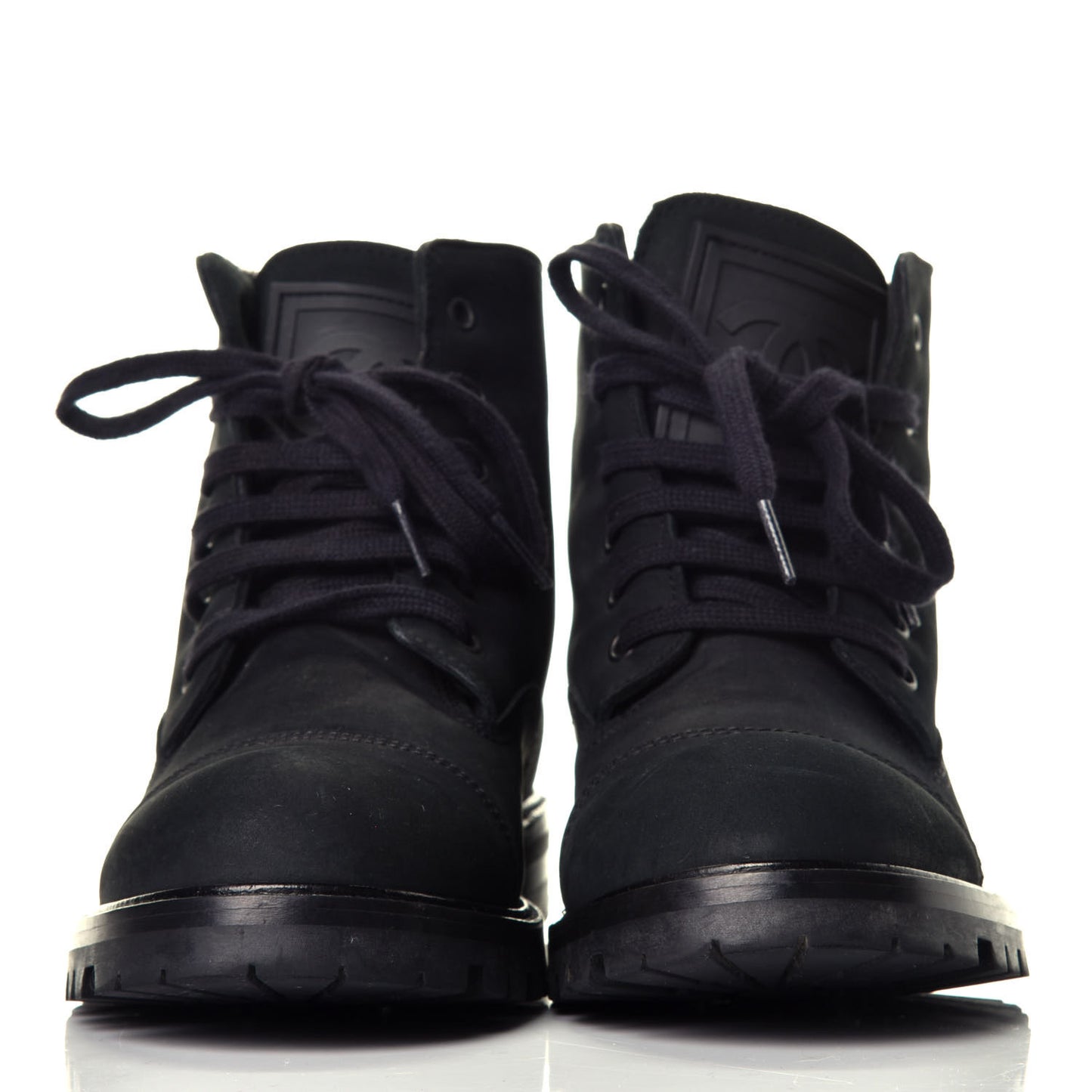 Calfskin Suede Quilted Lace Up Combat Boots 38 Black