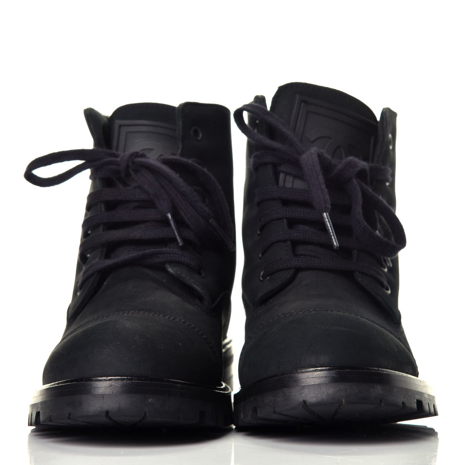 Chanel Calfskin Suede Quilted Lace Up Combat Boots 38 Black 2 of 8