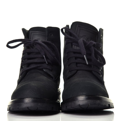 Chanel Calfskin Suede Quilted Lace Up Combat Boots 38 Black 2 of 8