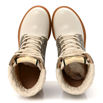 Gucci Apollo Calfskin GG Supreme Nappa Samoa Quilted Lace Up Ankle Boots 36.5 Mystic White Beige Ebony 2 of 9