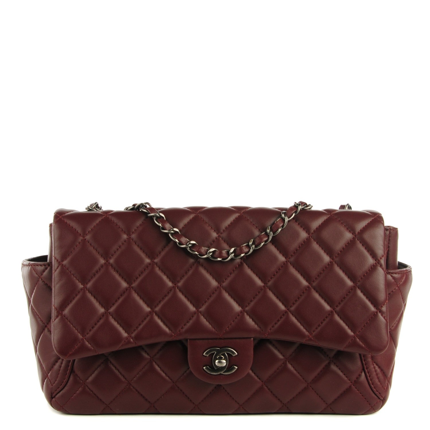 Chanel Lambskin Quilted Large Around Pockets Flap Burgundy 1 of 8