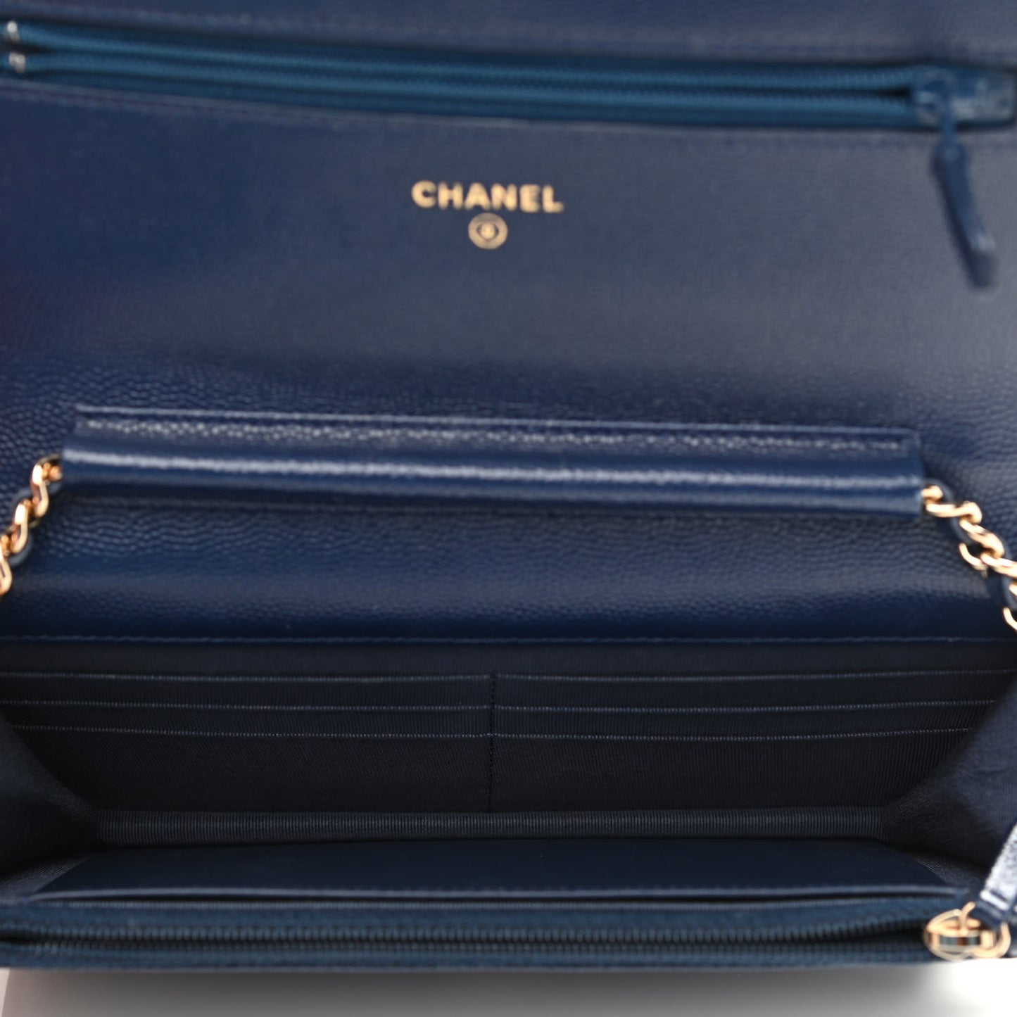 Caviar Quilted Wallet On Chain WOC Navy Blue