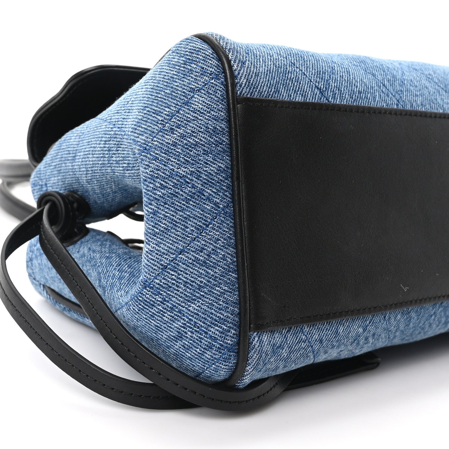 Chanel Calfskin Denim Stitched Urban Essentials Small Shopping Bag Blue Black 9 of 10