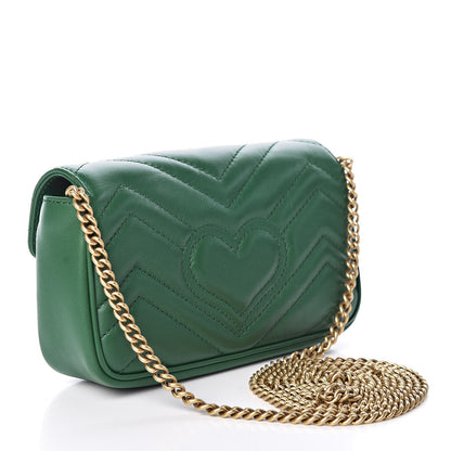 Gucci Calfskin Matelasse Super Mini GG Marmont Shoulder Bag Emerald Green 3 of 9