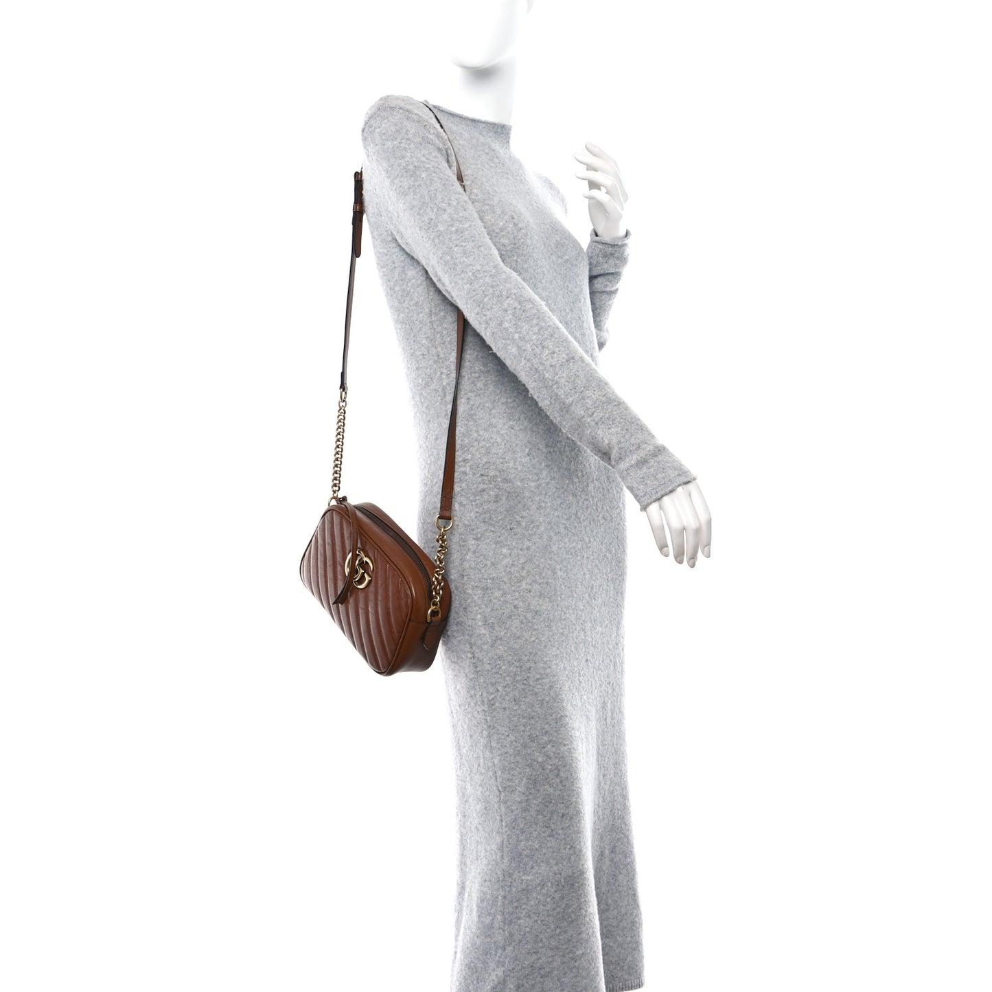 Glazed Calfskin Matelasse Diagonal Small GG Marmont Chain Shoulder Bag Cuir