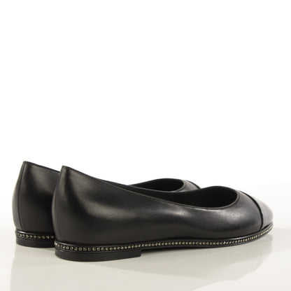 Chanel Patent Lambskin Crystal CC Cap Toe Ballerina Flats 38 Black 4 of 8
