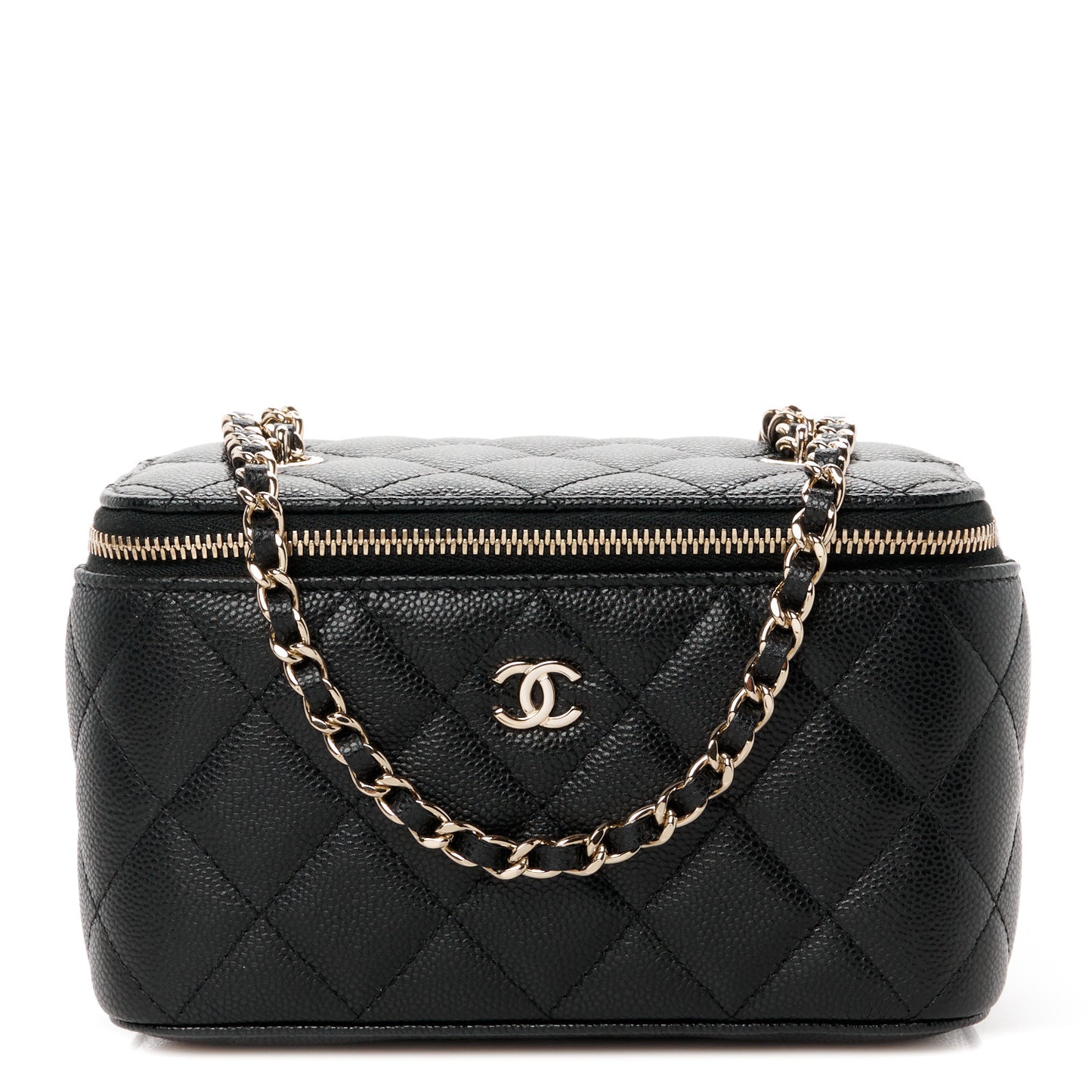Caviar Quilted Small Vanity Case With Chain Black