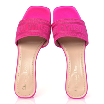 Christian Dior Satin Dioriviera Embroidered Dway 35mm Slide Sandals 37.5 Rani Pink 2 of 15