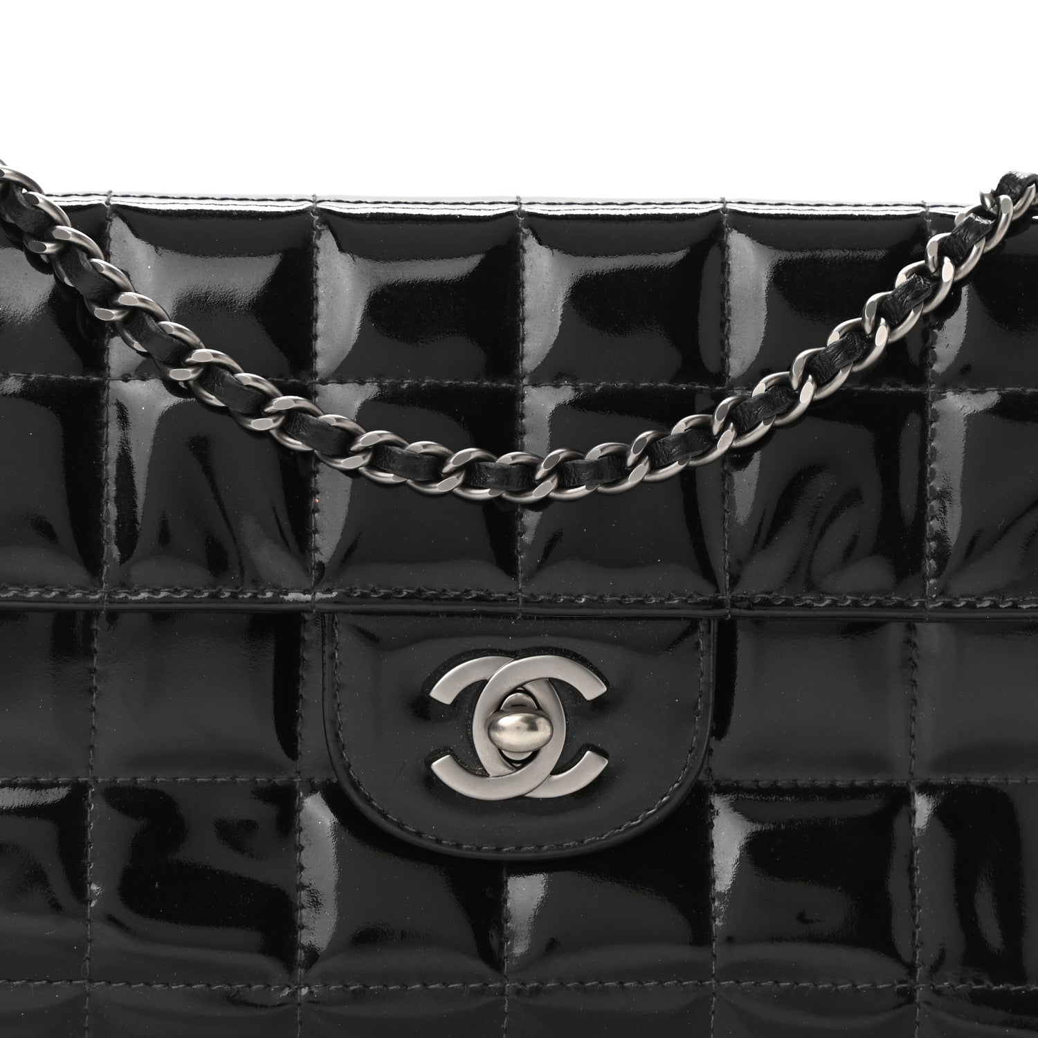 Chanel Patent Quilted East West Chocolate Bar Flap Black 9 of 12