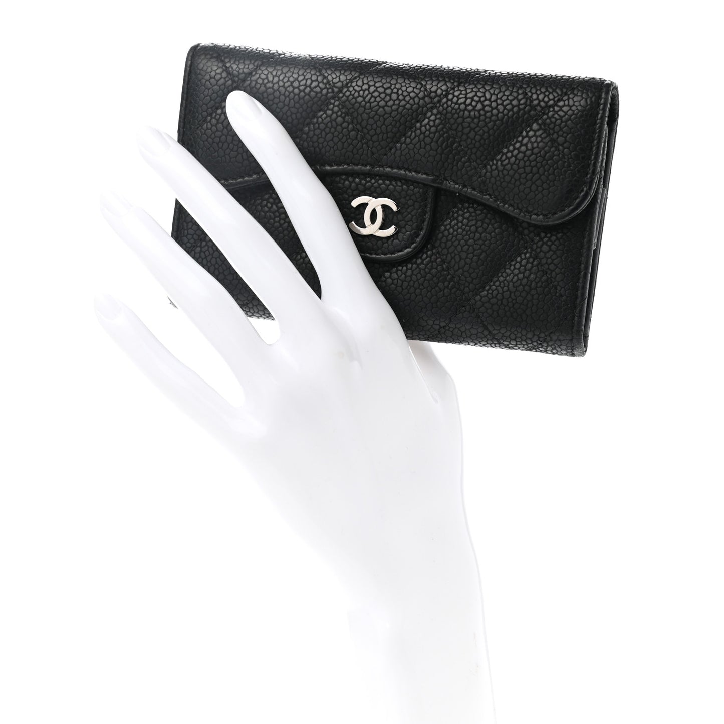 Caviar Quilted Flap Phone Holder Wallet Black