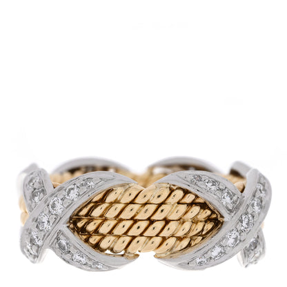 Tiffany 18K Yellow Gold Platinum Diamond Schlumberger Rope Four Row X Ring 50 5.25 4 of 6
