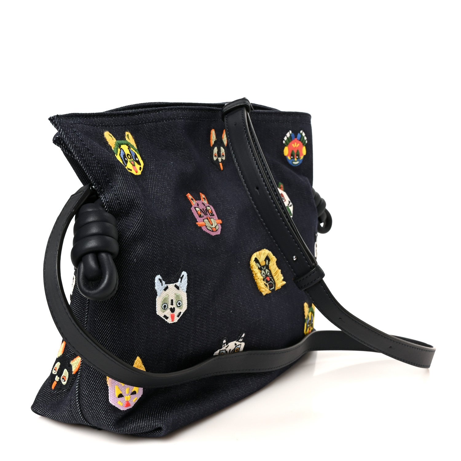 Loewe X Louis Wain Denim Embroidered Futurist Cats Medium Flamenco Knot Clutch Blue 3 of 12