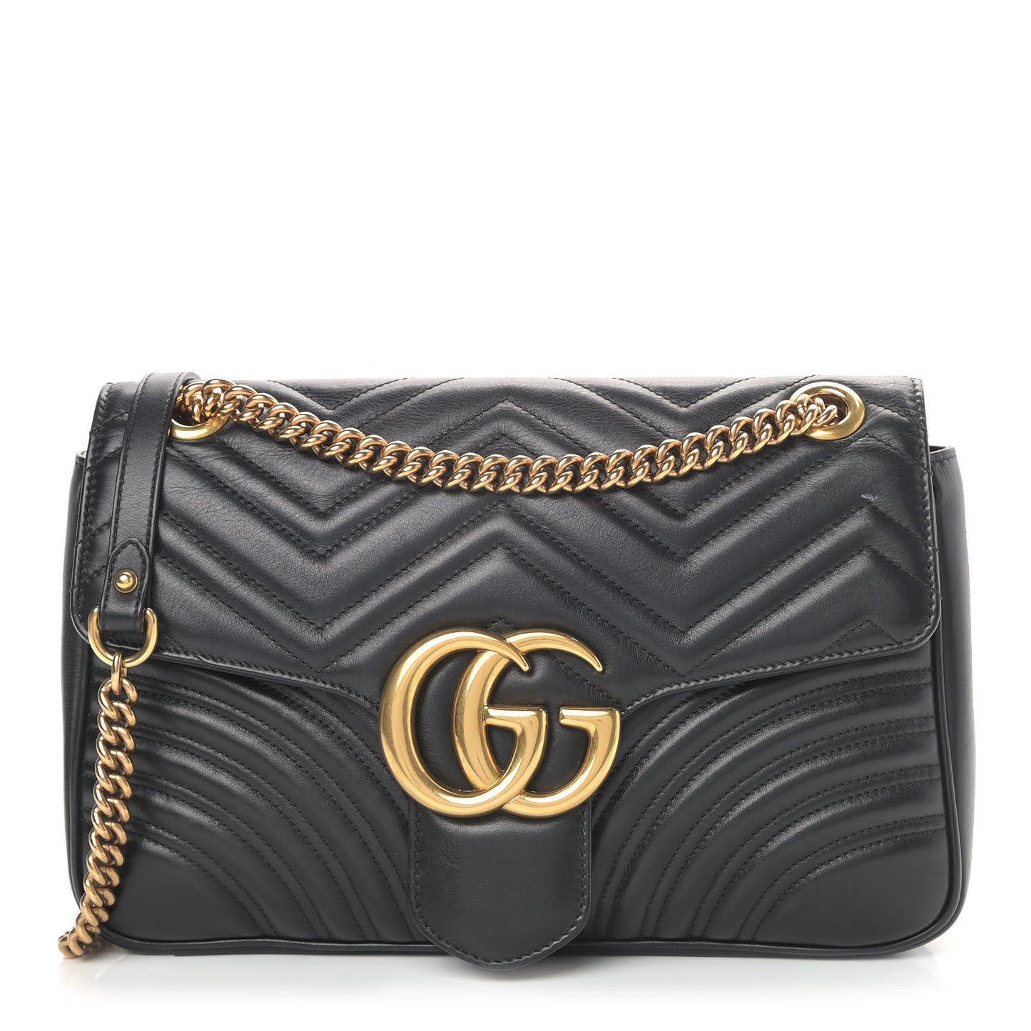 Calfskin Matelasse Medium GG Marmont Shoulder Bag Black