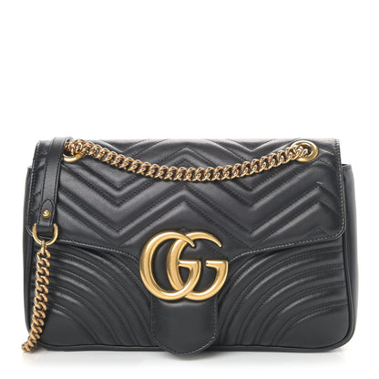 Gucci Calfskin Matelasse Medium GG Marmont Shoulder Bag Black 1 of 14