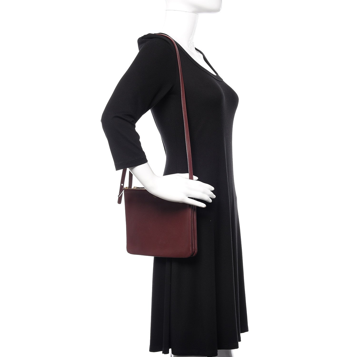 Celine Lambskin Large Trio Crossbody Bag Burgundy 2 of 11