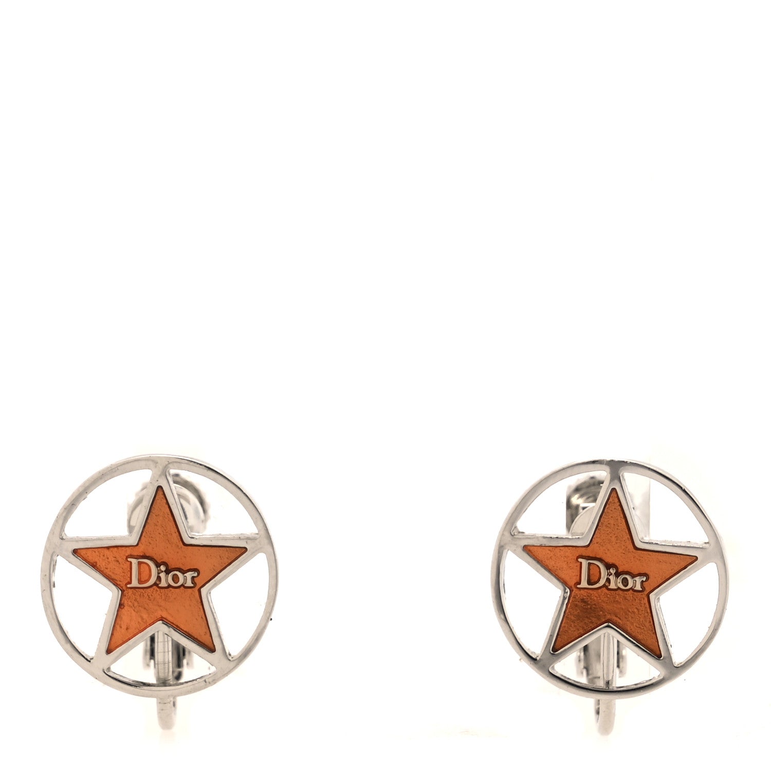Christian Dior Metal Star Clip On Earrings Silver Orange 1 of 4