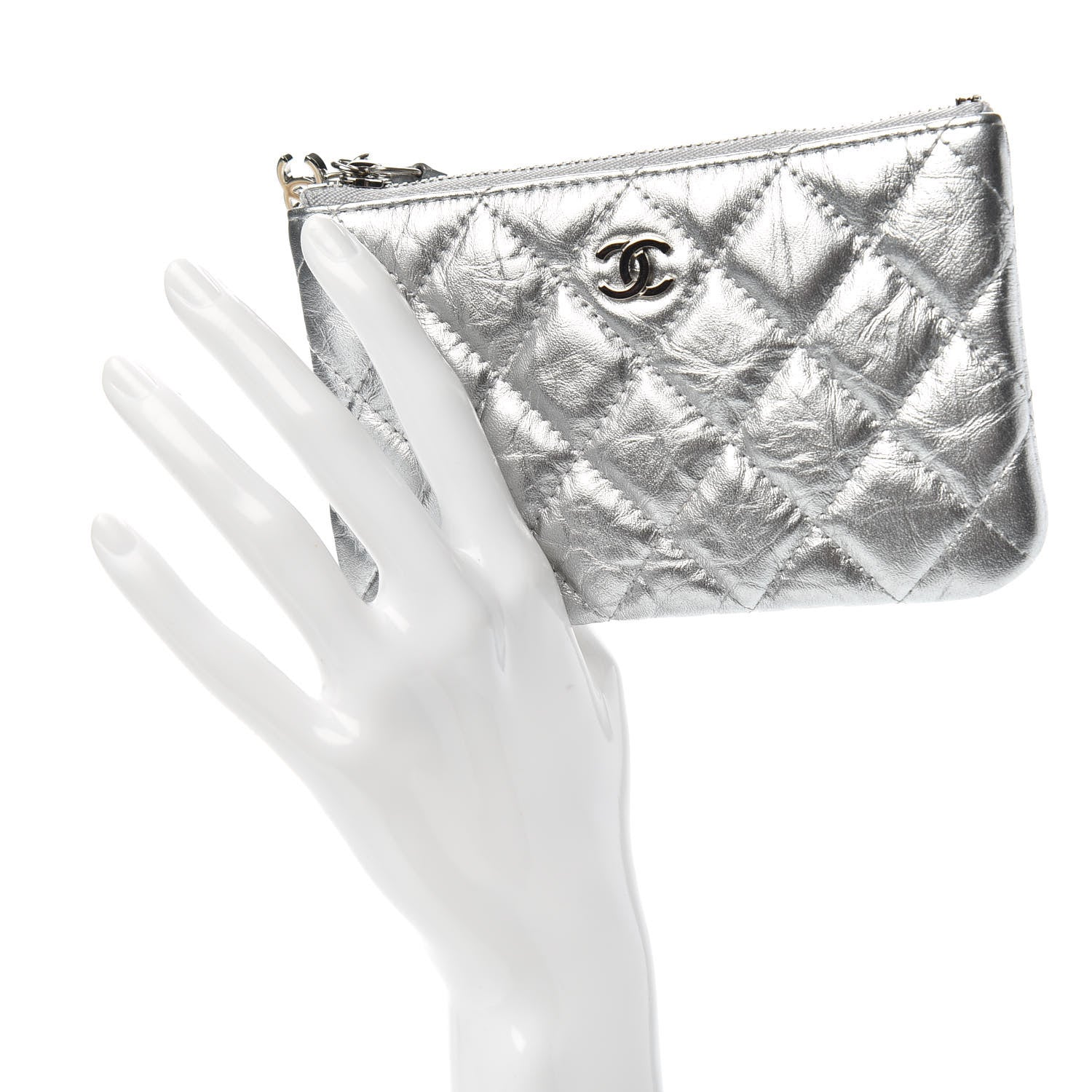 Chanel Metallic Calfskin Quilted Small Cosmo Cosmetic Case Silver 2 of 7