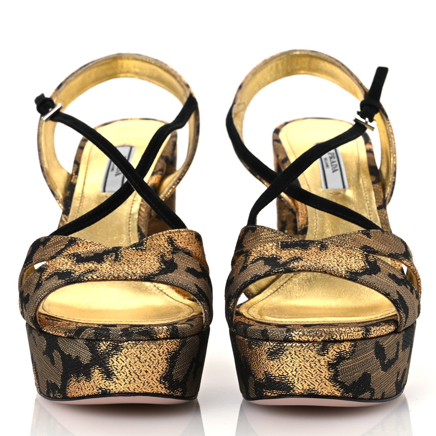 Prada Jacquard Lurex Platform Pumps 40 Gold 3 of 9