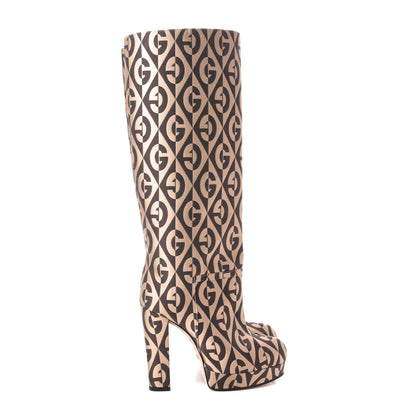 Gucci Fabric G Rhombus Print Platform Boots 36 Beige Cocoa 4 of 9