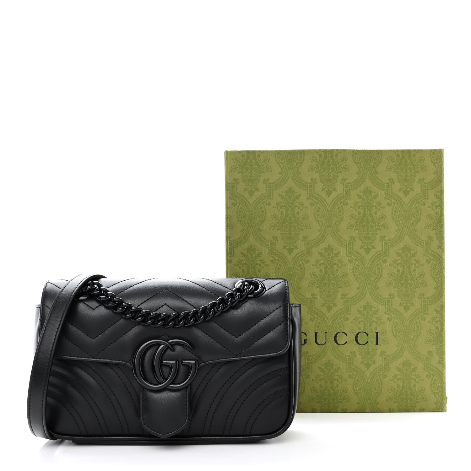 Gucci Calfskin Matelasse Monochrome Mini GG Marmont Shoulder Bag Black 11 of 11