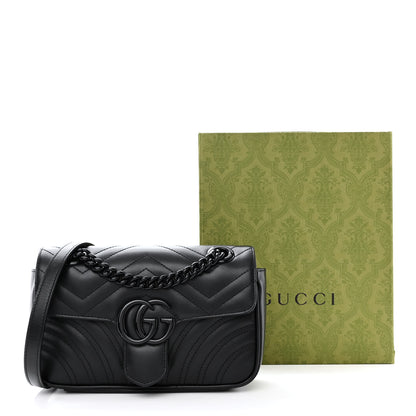 Gucci Calfskin Matelasse Monochrome Mini GG Marmont Shoulder Bag Black 11 of 11