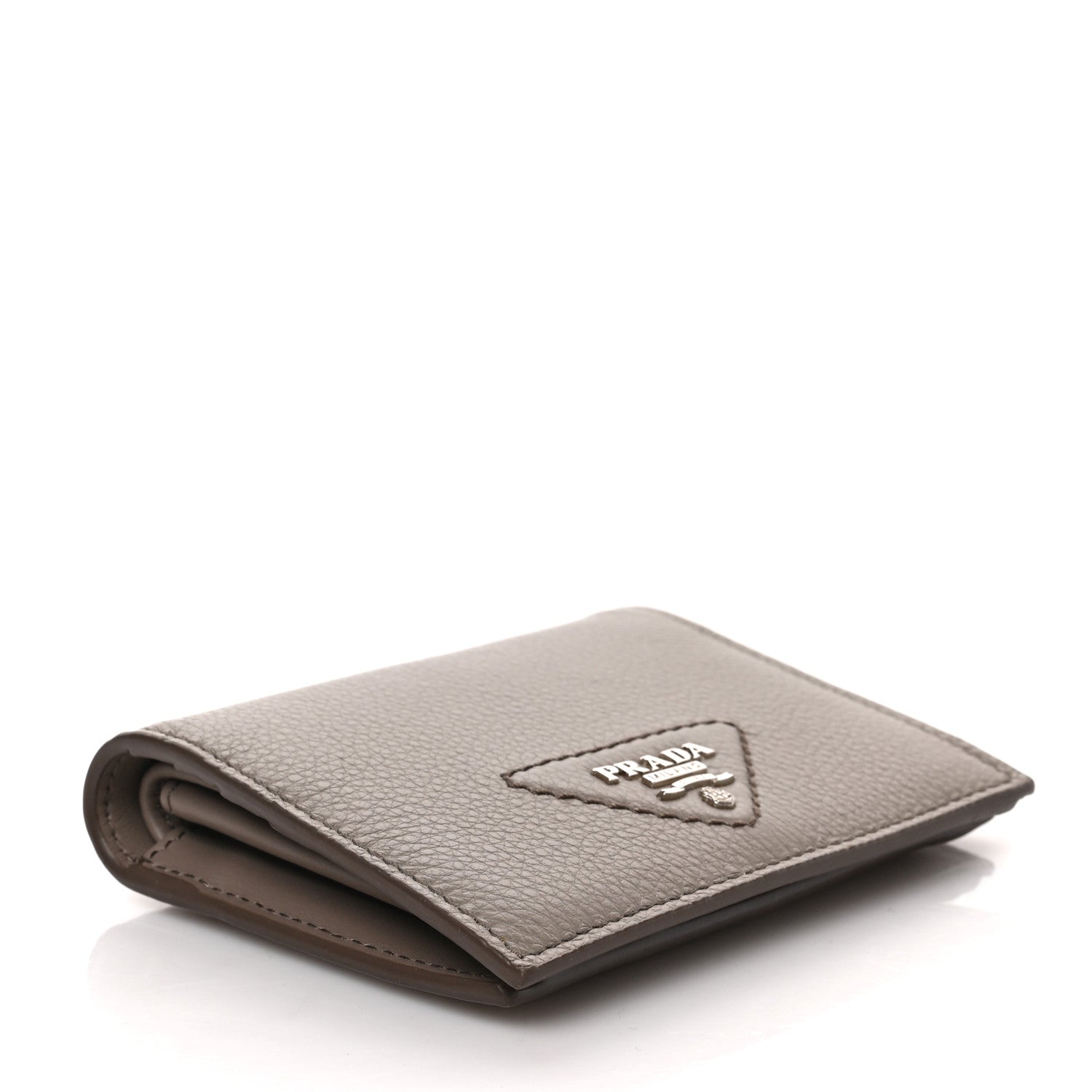 Prada Vitello Daino Metal Compact Snap Bi-Fold Wallet Argilla