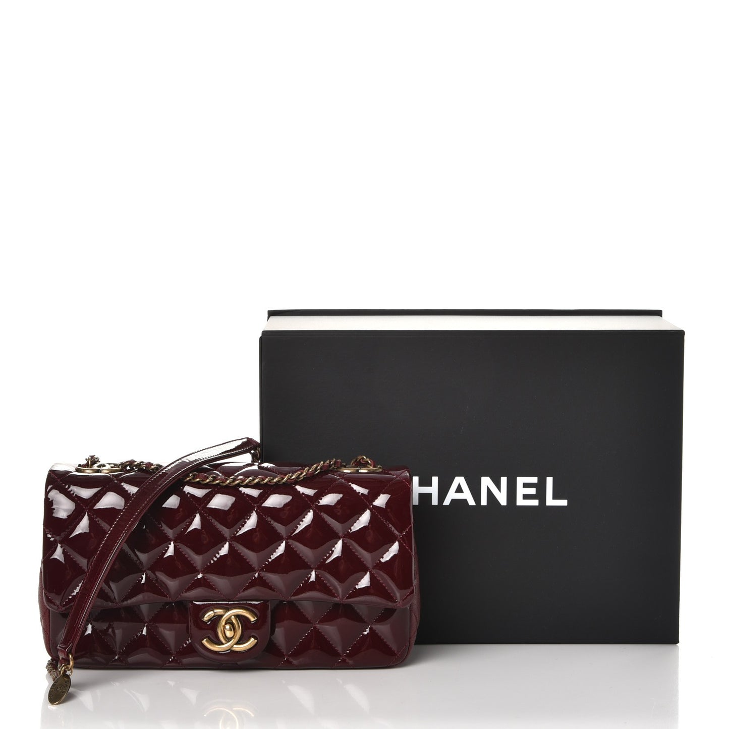 Patent Goatskin Quilted Medium CC Eyelet Flap Burgundy