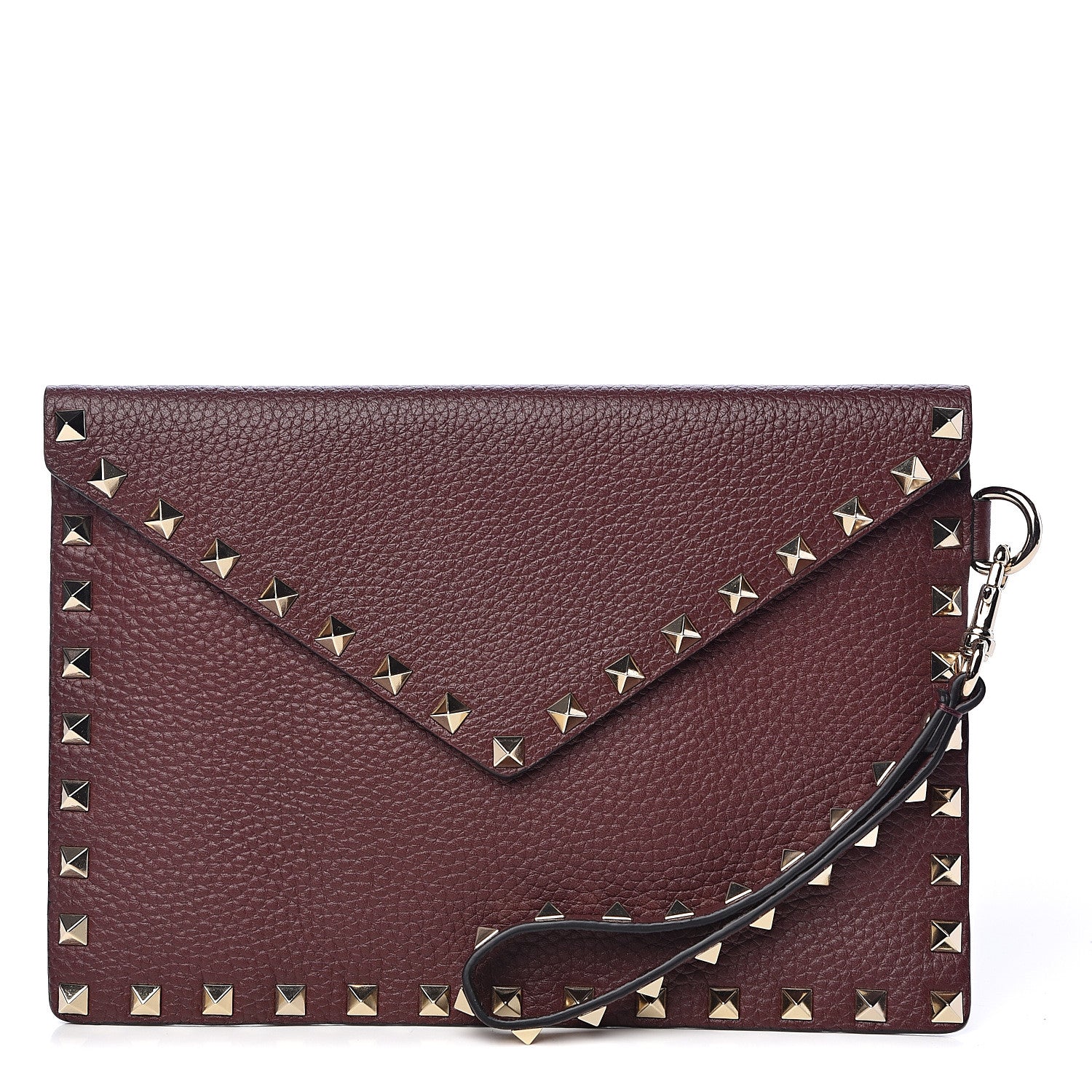 Valentino Garavani Pebbled Calfskin Medium Rockstud Envelope Flat Wristlet Pouch Rubin 1 of 8