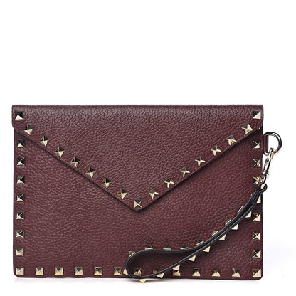 Valentino Garavani Pebbled Calfskin Medium Rockstud Envelope Flat Wristlet Pouch Rubin 1 of 8