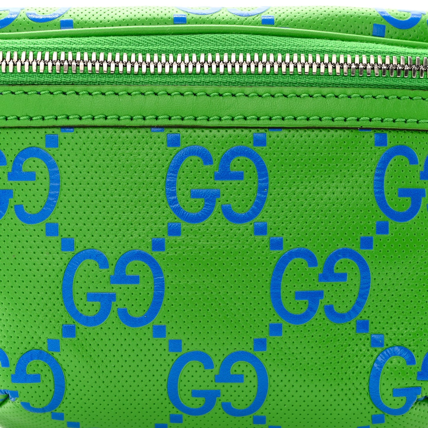 Calfskin GG Tennis Bi-Color Embossed Belt Bag Joy Green Joy Blue