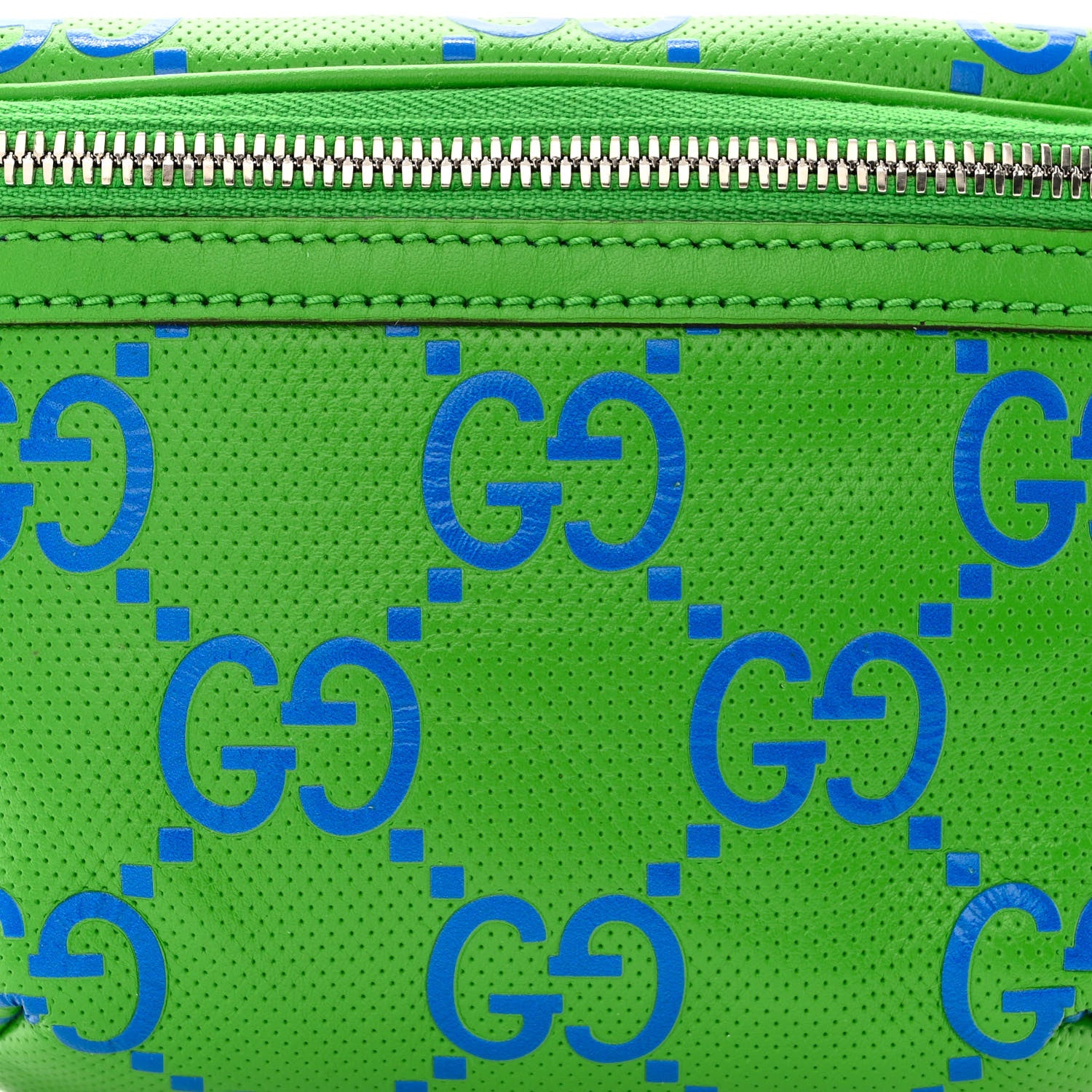 Gucci Calfskin GG Tennis Bi-Color Embossed Belt Bag Joy Green Joy Blue 8 of 10