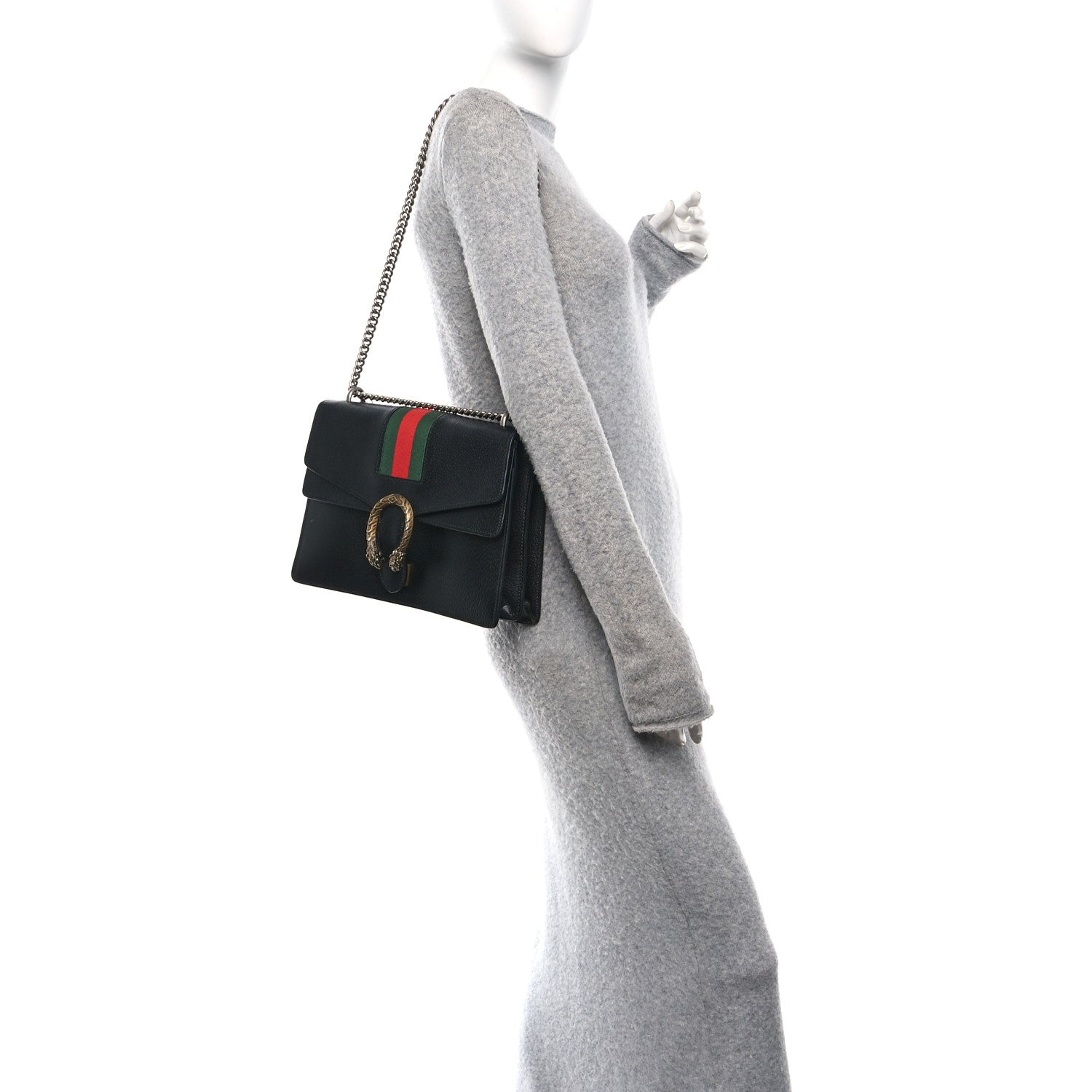 Gucci Calfskin Web Medium Dionysus Shoulder Bag Black 1850857