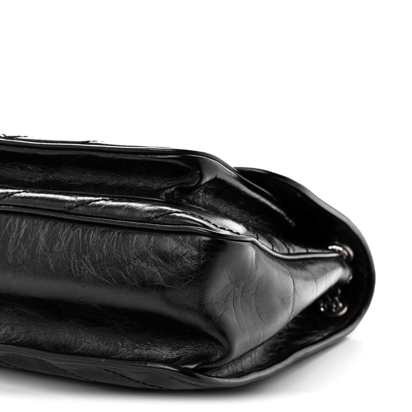 Crinkled Calfskin Matelasse Monogram Large Niki Chain Satchel Black