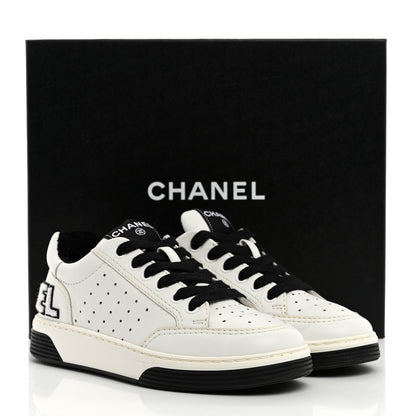 Chanel Calfskin Womens Logo Sneakers 35 Black White 10 of 10