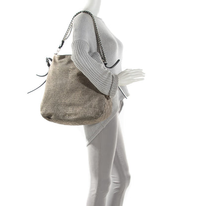 Jimmy Choo Metallic Cracked Leather Boho Hobo Platinum 2 of 8