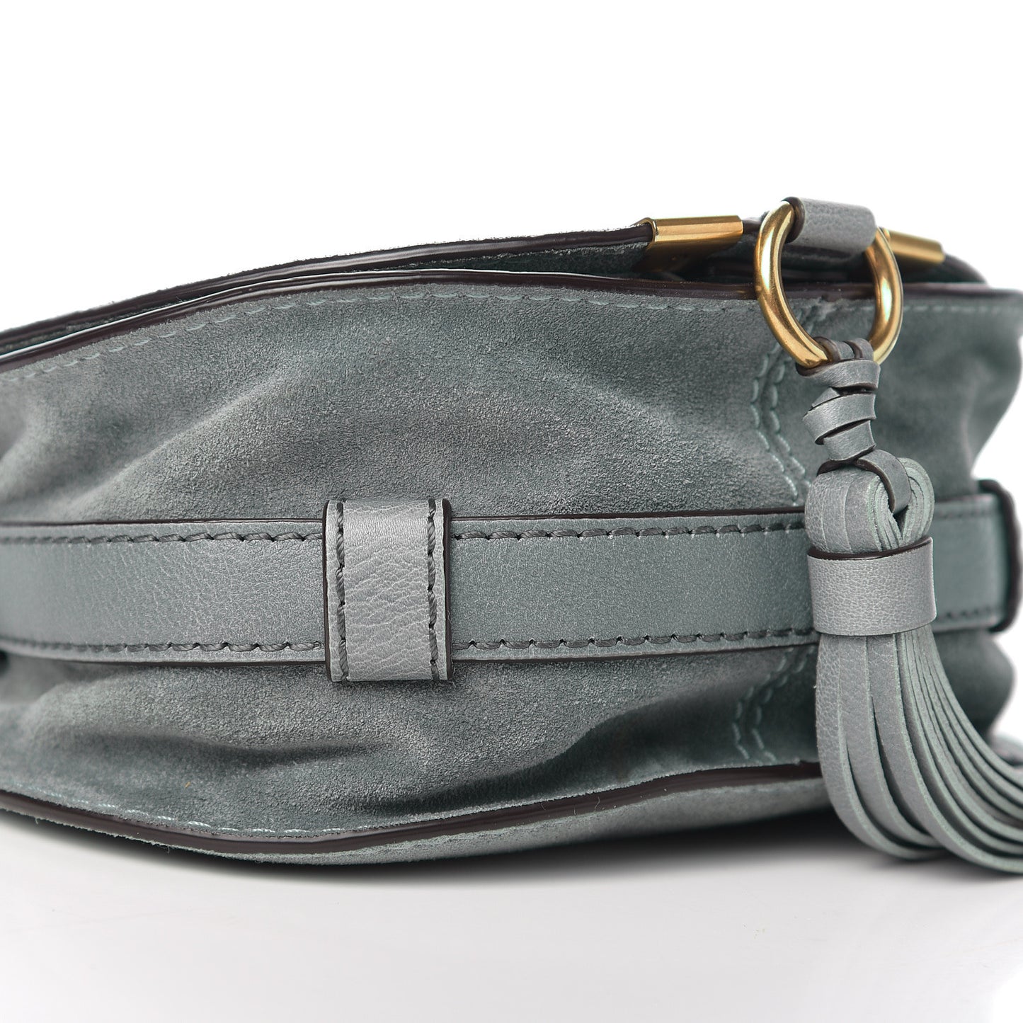 Suede Calfskin Braided Mini Marcie Round Crossbody Bag Cloudy Blue