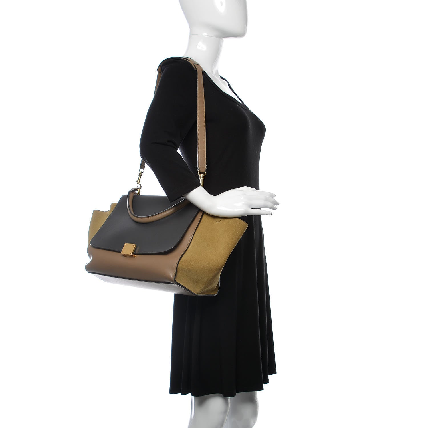Celine Smooth Calfskin Suede Medium Tri-Color Trapeze Olive 2 of 20