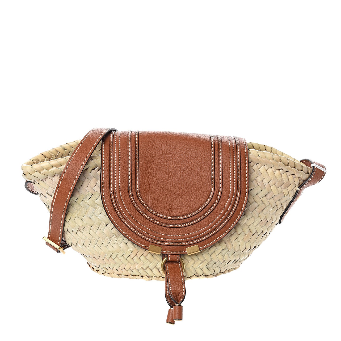 Raffia Calfskin Marcie Basket Tan