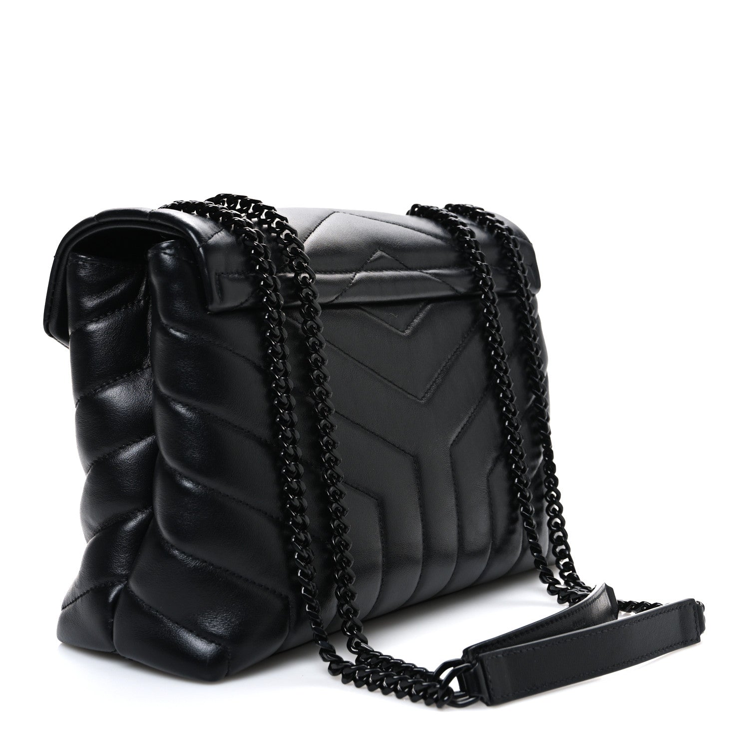 Saint Laurent Calfskin Y Quilted Monogram Monochrome Small Loulou Chain Satchel Black 3 of 11