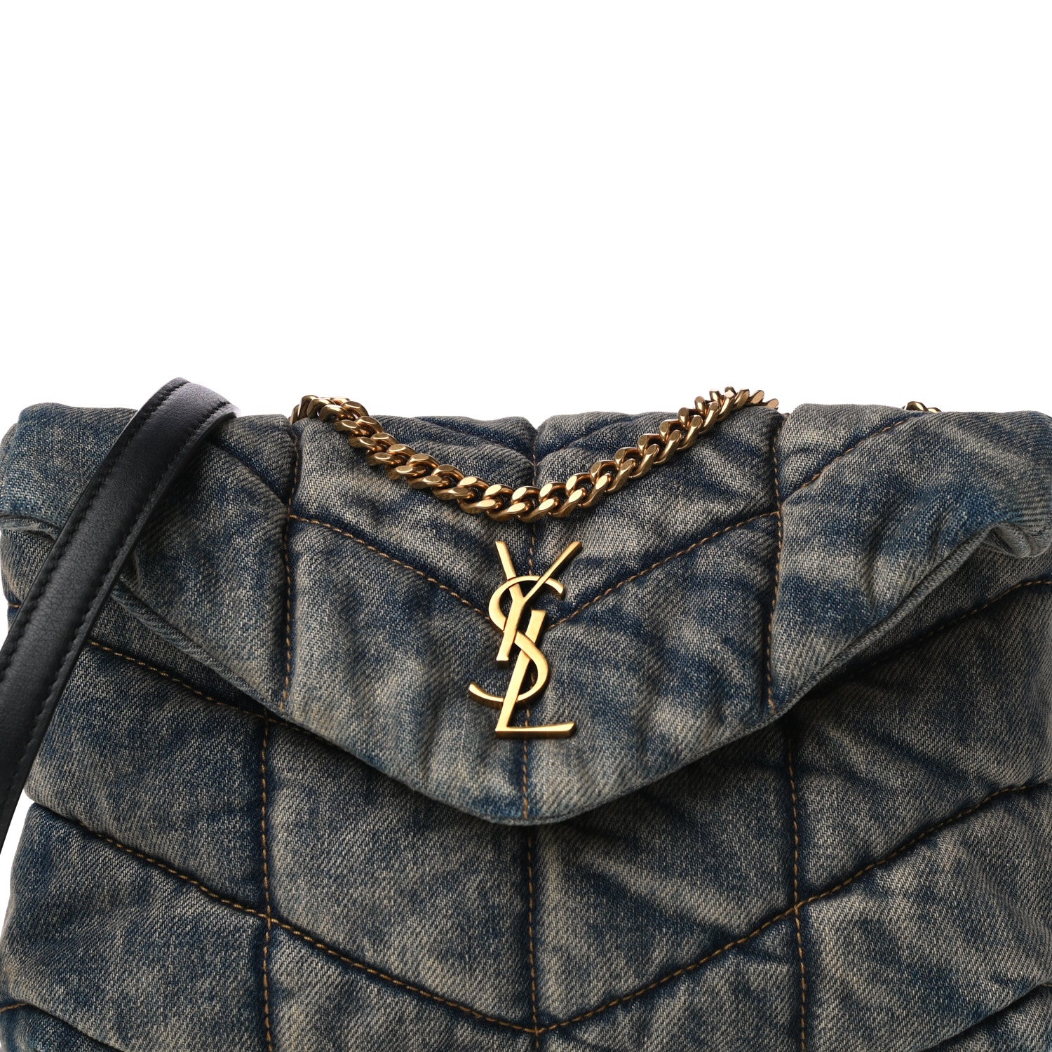 Saint Laurent Denim Quilted Toy Loulou Puffer Monogram Chain Satchel Blue Black 7 of 9