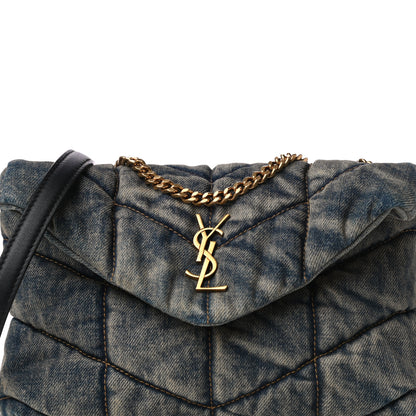 Saint Laurent Denim Quilted Toy Loulou Puffer Monogram Chain Satchel Blue Black 7 of 9