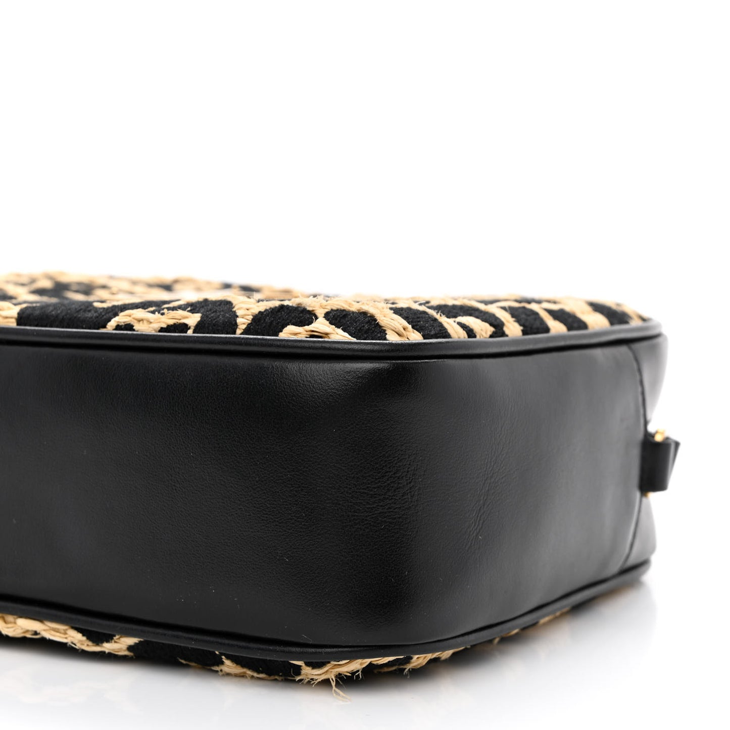 Raffia Calfskin Leopard Print Monogram Lou Camera Bag Natural Beige Black