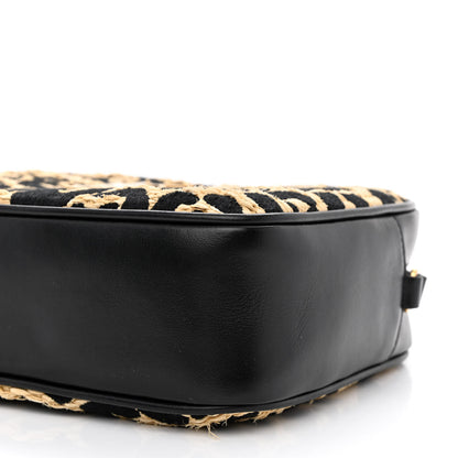 Saint Laurent Raffia Calfskin Leopard Print Monogram Lou Camera Bag Natural Beige Black 10 of 11
