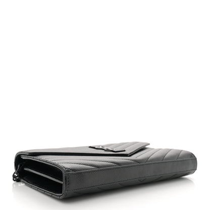 Saint Laurent Grain De Poudre Matelasse Chevron Monogram Monochrome Chain Wallet Black 4 of 11
