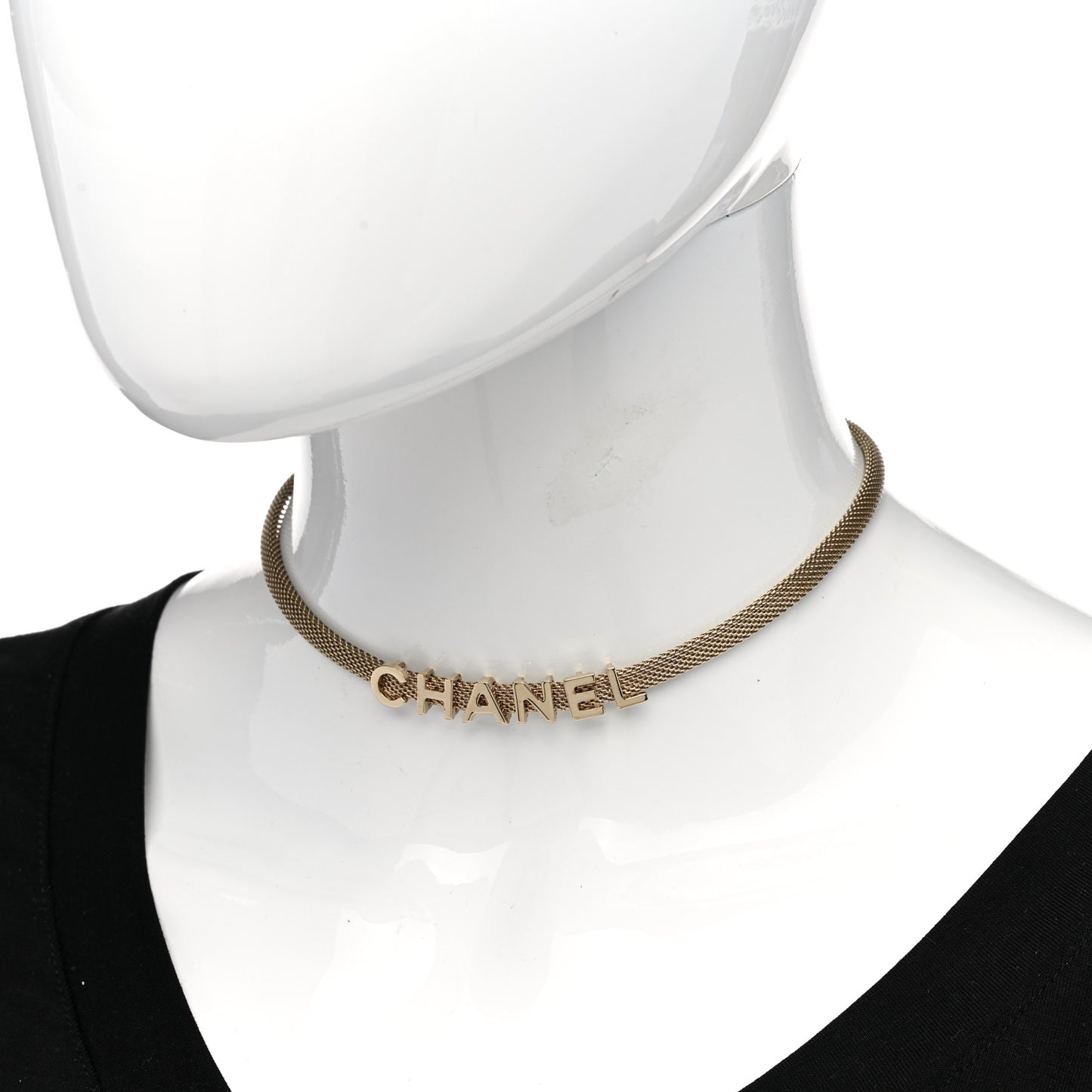 Mesh Logo Choker Necklace Gold