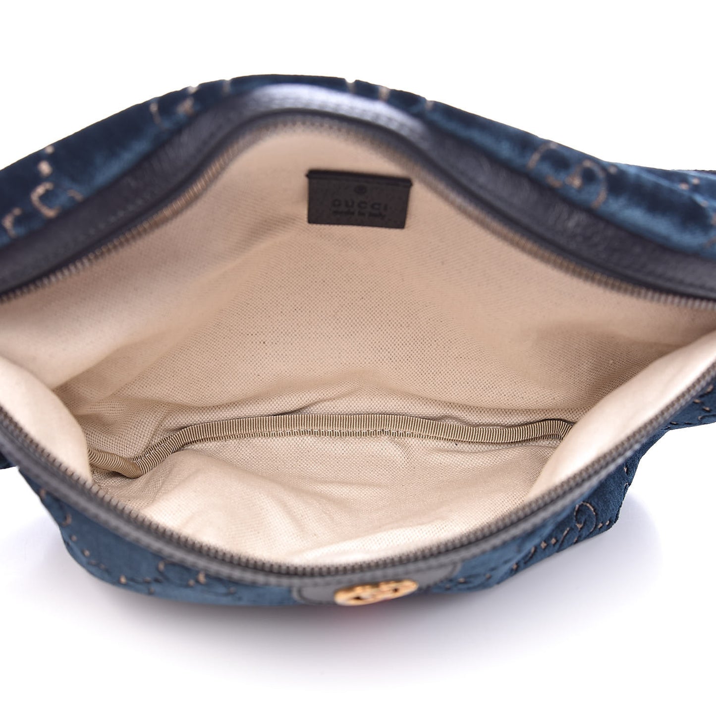 Velvet GG Monogram Web Belt Bag Blue Beige