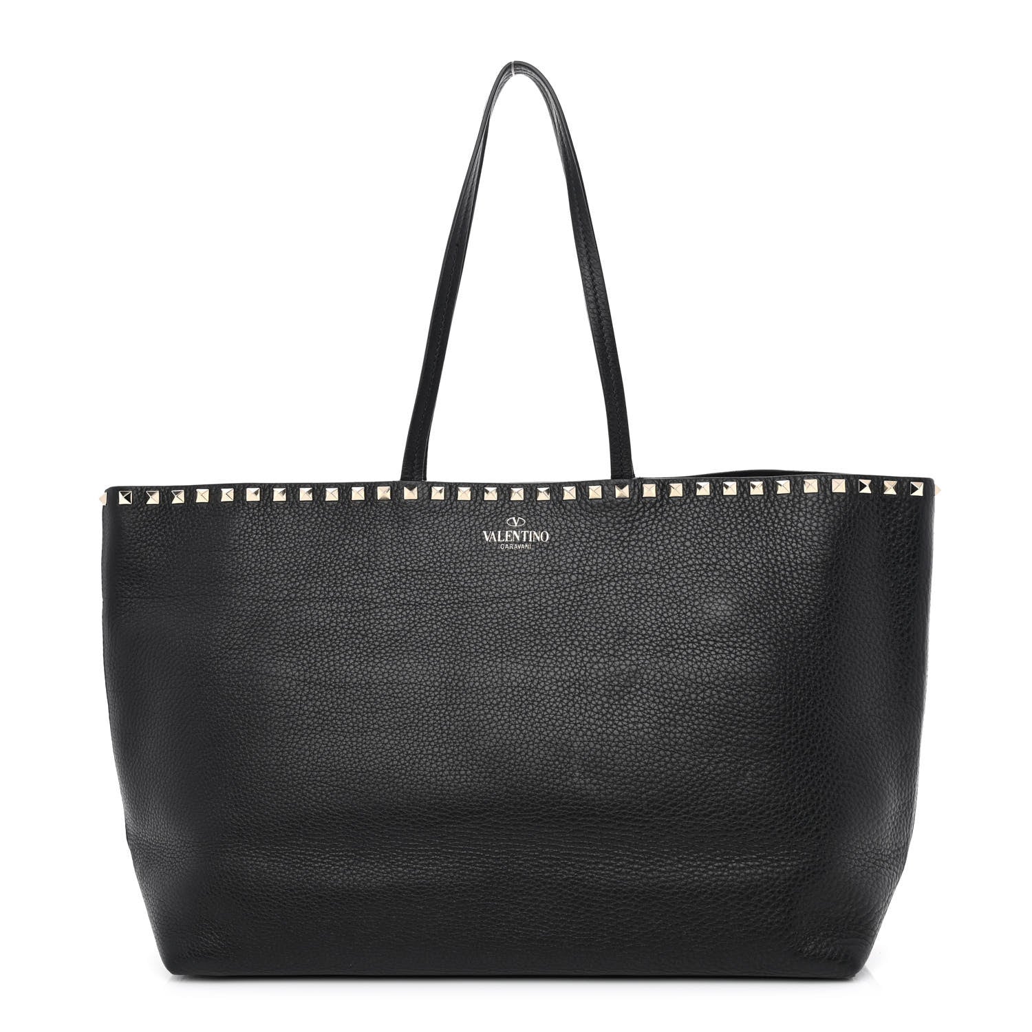 Valentino Garavani Grained Calfskin Rockstud Shoulder Tote Black 1 of 9